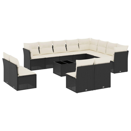 Set Divani da Giardino 13pz con Cuscini Nero in Polyrattan 3218476