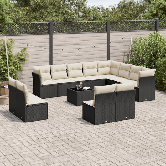 Set Divani da Giardino 13pz con Cuscini Nero in Polyrattan 3218476