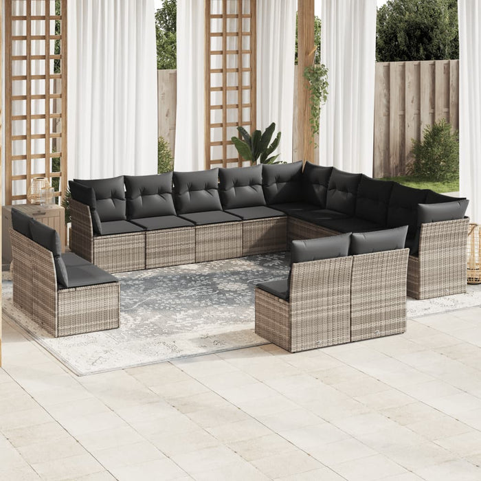 Set Divani Giardino 13 pz con Cuscini Grigio Chiaro Polyrattan 3218492