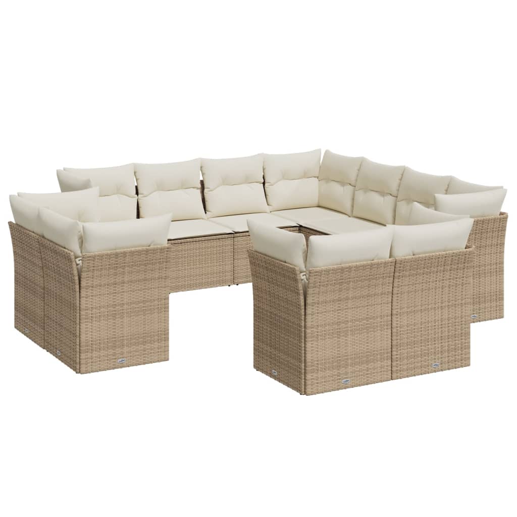 Set Divani da Giardino 11 pz con Cuscini Beige in Polyrattan 3218508