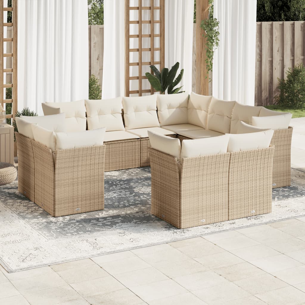 Set Divani da Giardino 11 pz con Cuscini Beige in Polyrattan 3218508