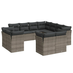 Set Divani da Giardino 11 pz con Cuscini in Polyrattan Grigio 3218510