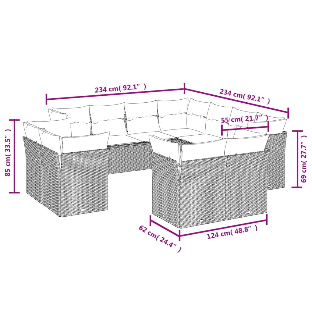 Set Divani da Giardino 11 pz con Cuscini Polyrattan Marronecod mxl 87554