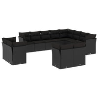 Set Divani da Giardino 12 pz con Cuscini Nero in Polyrattan 3218525