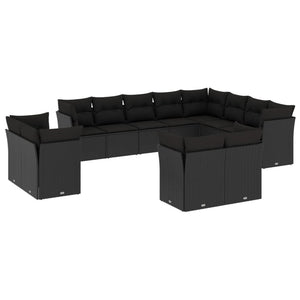 Set Divani da Giardino 12 pz con Cuscini Nero in Polyrattancod mxl 111551