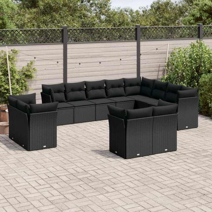 Set Divani da Giardino 12 pz con Cuscini Nero in Polyrattan 3218525