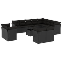 Set Divani da Giardino 13pz con Cuscini Nero in Polyrattan 3218535