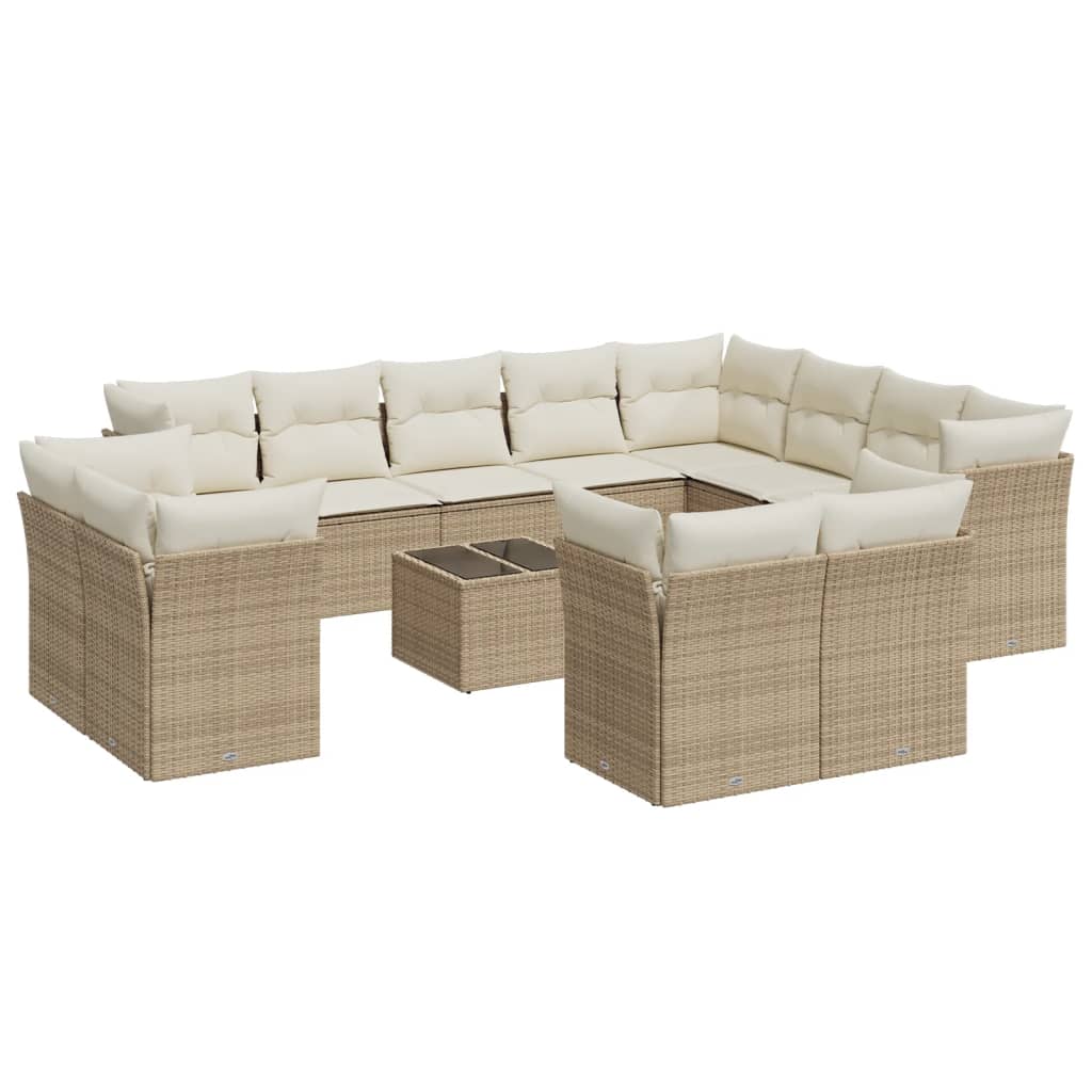 Set Divano da Giardino 13 pz con Cuscini Beige in Polyrattan 3218538