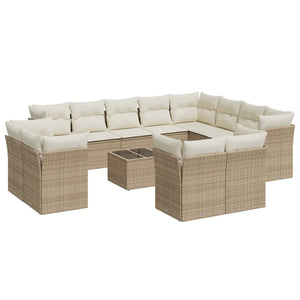 Set Divano da Giardino 13 pz con Cuscini Beige in Polyrattan 3218538