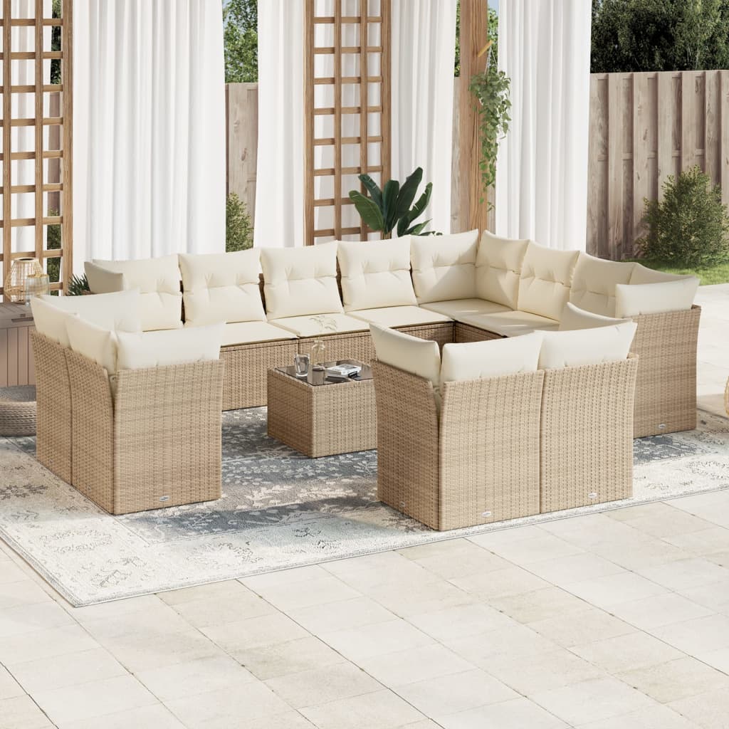 Set Divano da Giardino 13 pz con Cuscini Beige in Polyrattan 3218538