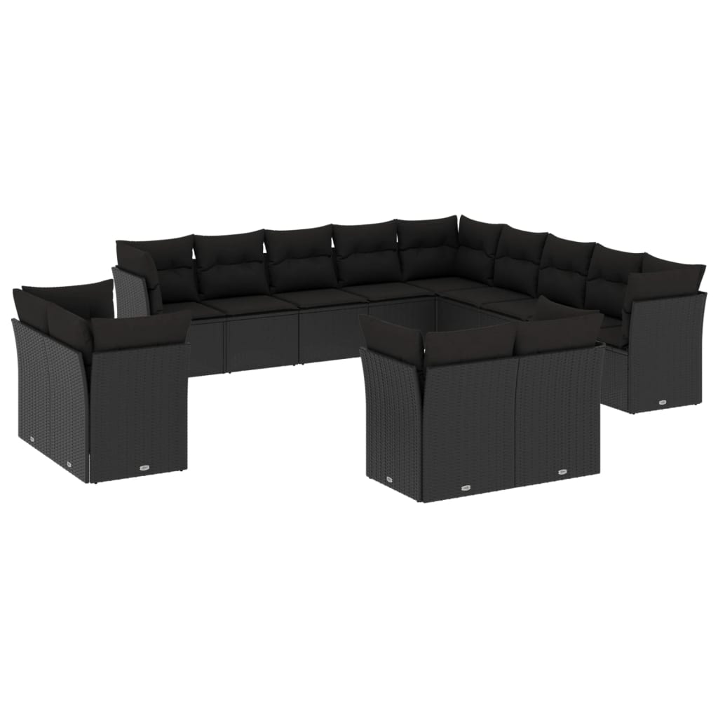 Set Divani da Giardino 13pz con Cuscini Nero in Polyrattan 3218545