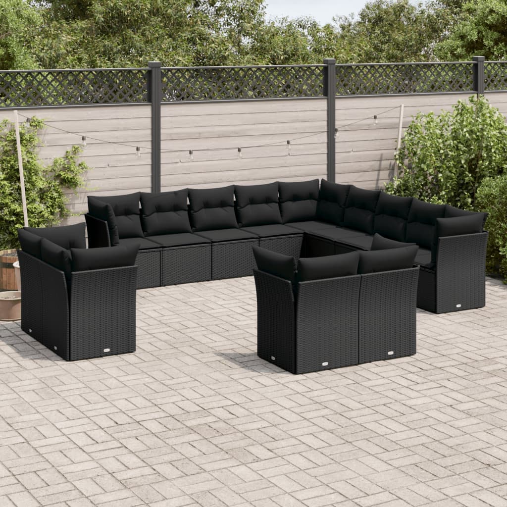 Set Divani da Giardino 13pz con Cuscini Nero in Polyrattan 3218545