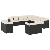 Set Divani da Giardino 13pz con Cuscini Nero in Polyrattan 3218546