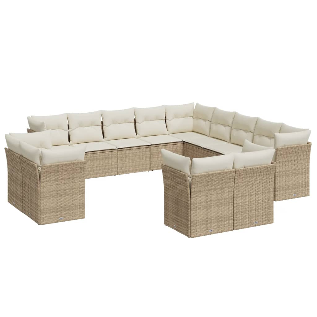 Set Divano da Giardino 13 pz con Cuscini Beige in Polyrattan 3218548