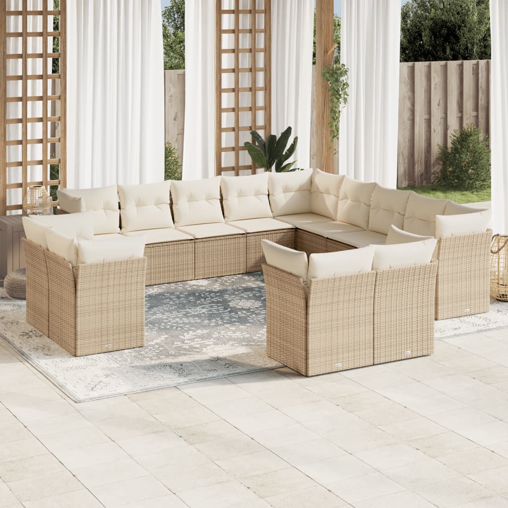 Set Divano da Giardino 13 pz con Cuscini Beige in Polyrattan 3218548