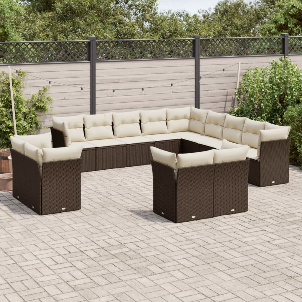 Set Divani da Giardino 13 pz con Cuscini Marrone in Polyrattan 3218553