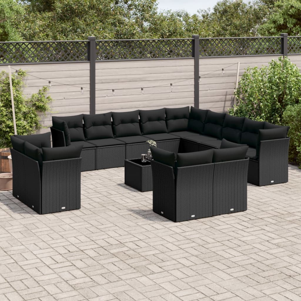 Set Divani da Giardino 14pz con Cuscini in Polyrattan Nero 3218555