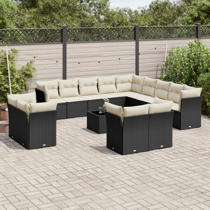 Set Divani da Giardino 14pz con Cuscini in Polyrattan Nero 3218556