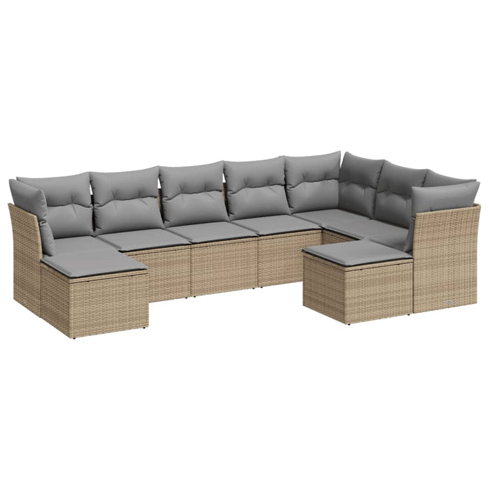 Set Divano da Giardino 9 pz con Cuscini Beige in Polyrattan 3218569