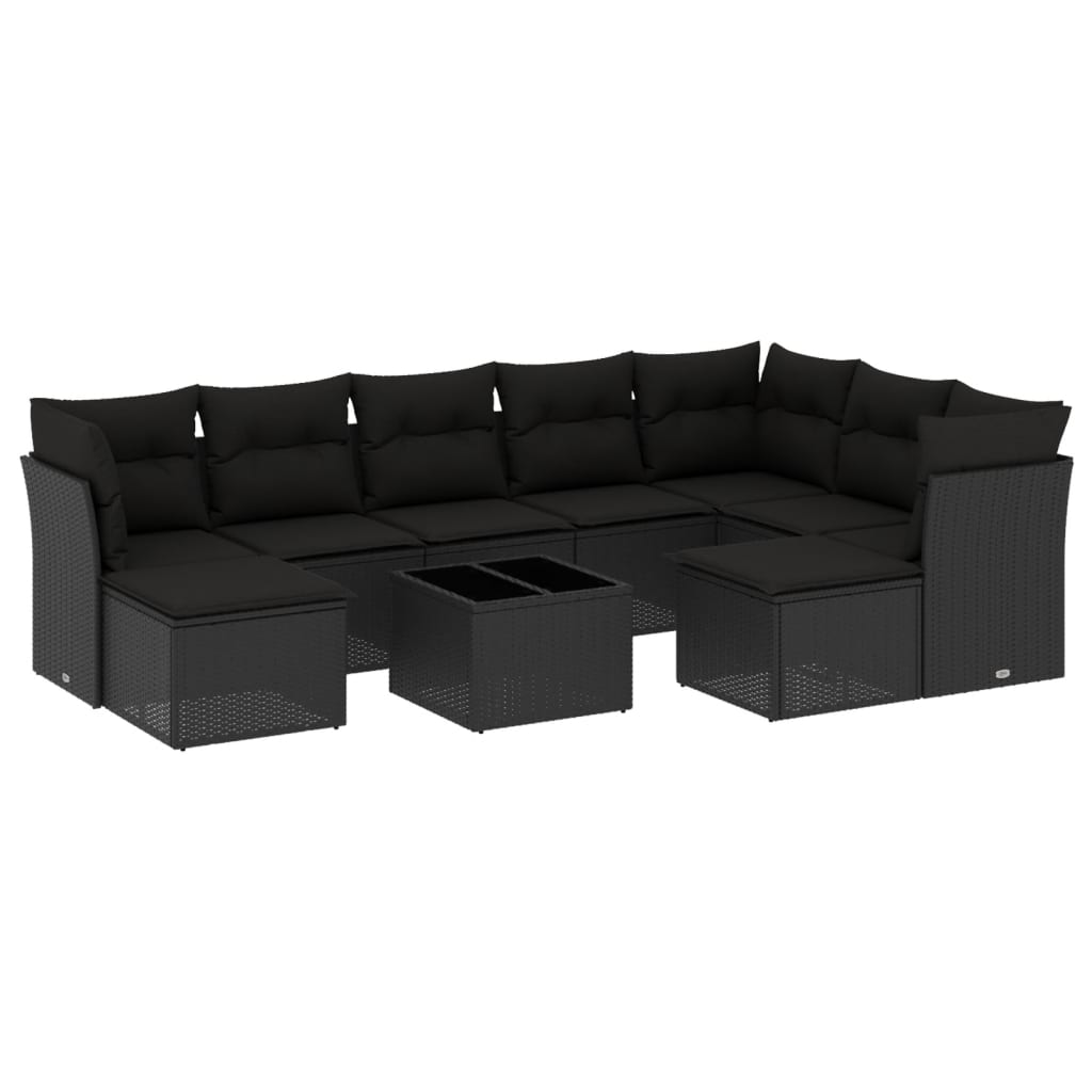 Set Divani da Giardino 10pz con Cuscini in Polyrattan Nero 3218575