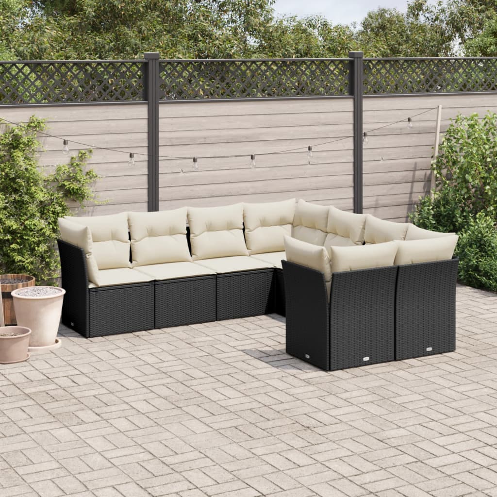 Set Divani da Giardino con Cuscini 8 pz Nero in Polyrattan 3218586