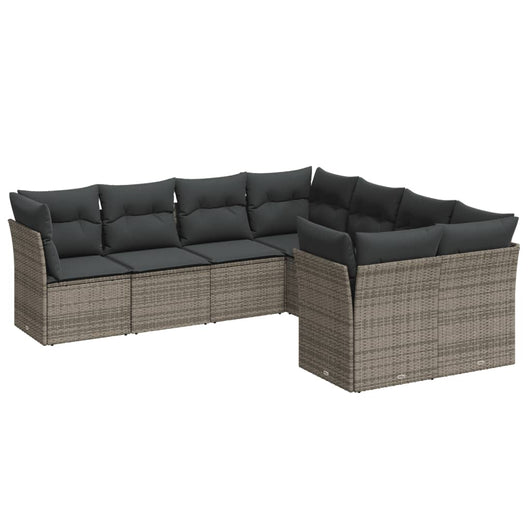 Set Divano da Giardino 8 pz con Cuscini Grigio in Polyrattan 3218590