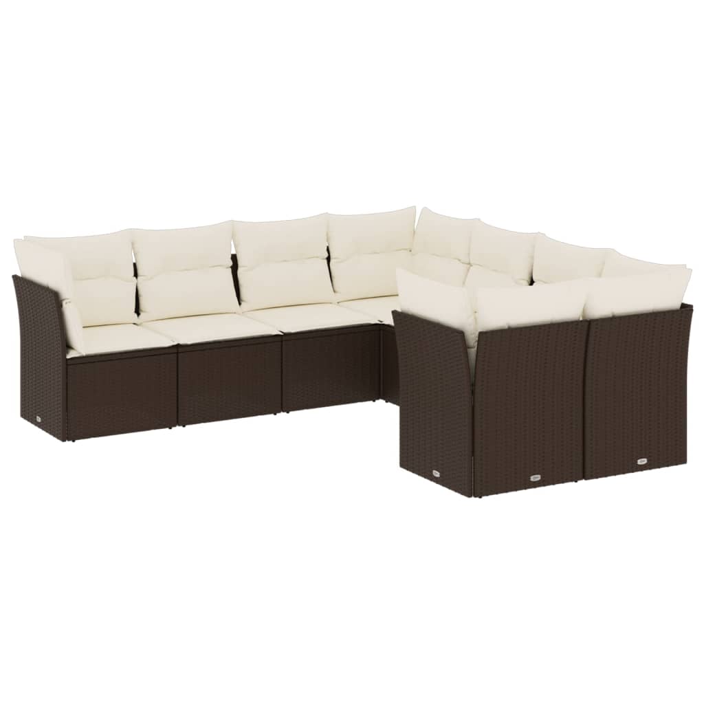 Set Divani da Giardino 8 pz con Cuscini Marrone in Polyrattan 3218593