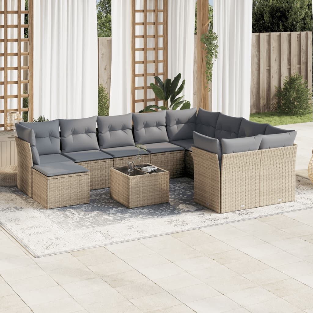 Set Divani da Giardino 11 pz con Cuscini Beige in Polyrattancod mxl 113501