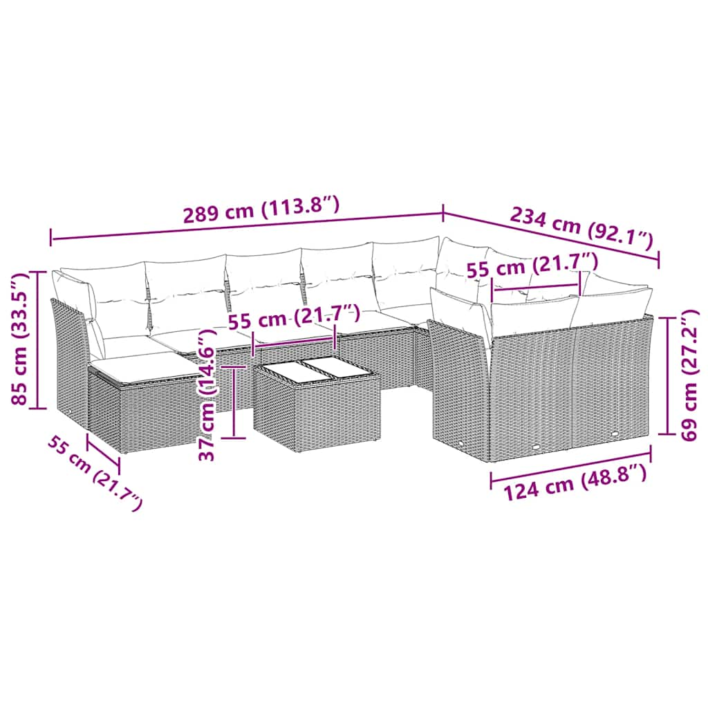 Set Divani da Giardino 11 pz con Cuscini in Polyrattan Grigio 3218612