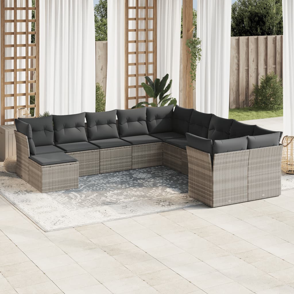 Set Divani da Giardino 11 pz con Cuscini in Polyrattan Grigio 3218612