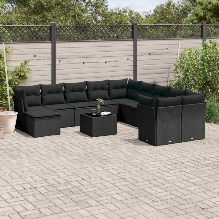 Set Divani da Giardino 12 pz con Cuscini Nero in Polyrattan 3218615