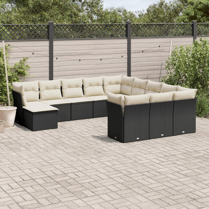 Set Divani da Giardino 12 pz con Cuscini Nero in Polyrattan 3218626