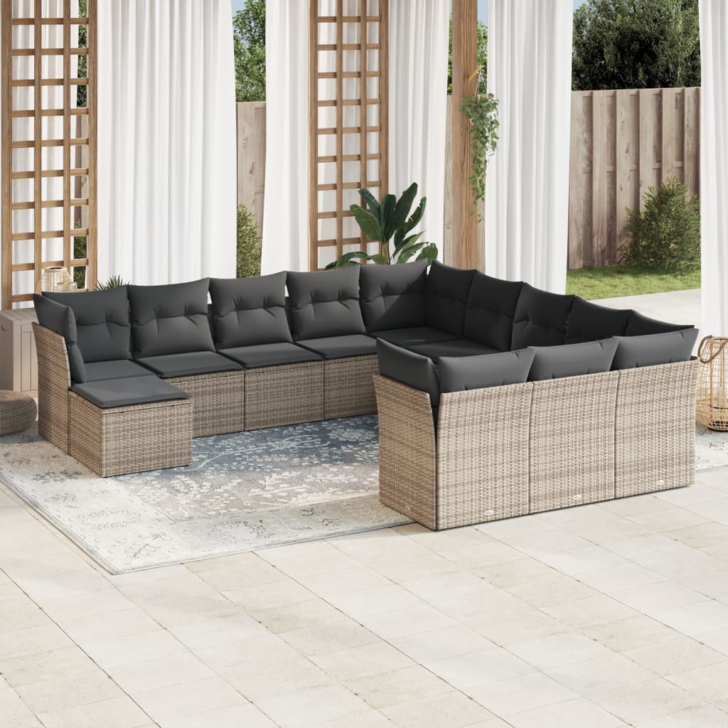 Set Divani da Giardino 12 pz con Cuscini Grigio in Polyrattan 3218630