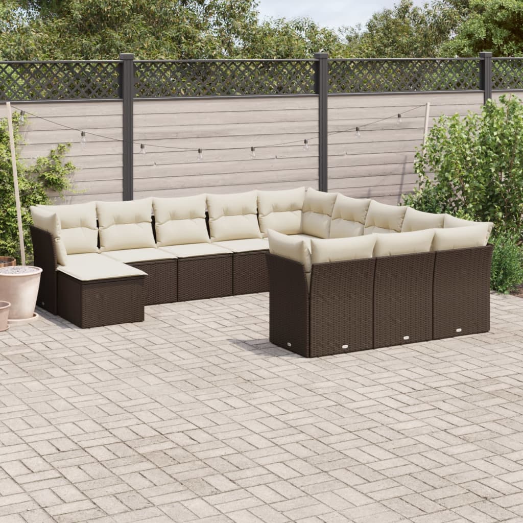 Set Divani da Giardino 12 pz con Cuscini Marrone in Polyrattan 3218633