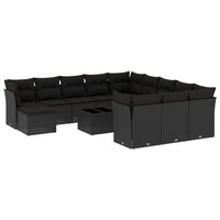 Set Divani da Giardino 13pz con Cuscini Nero in Polyrattan 3218635