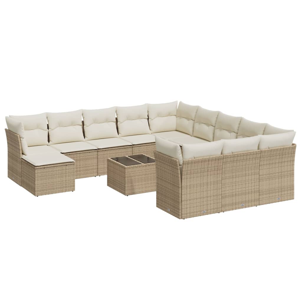 Set Divano da Giardino 13 pz con Cuscini Beige in Polyrattan 3218638