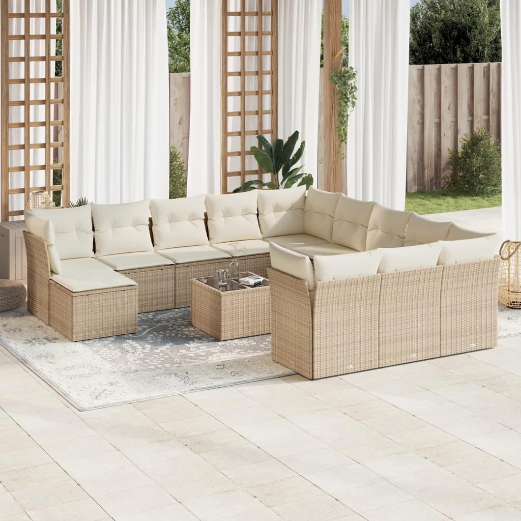 Set Divano da Giardino 13 pz con Cuscini Beige in Polyrattan 3218638