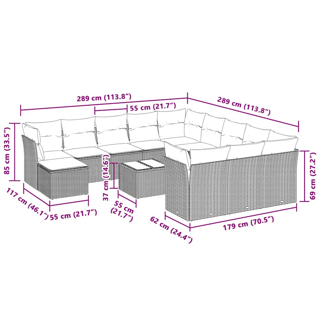 Set Divani Giardino 13 pz con Cuscini Grigio Chiaro Polyrattan 3218642