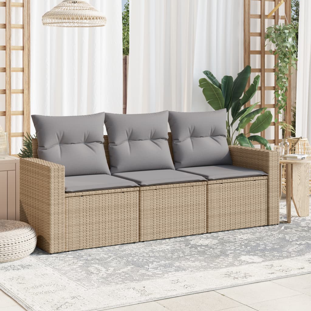 Set Divano da Giardino 3 pz con Cuscini Beige in Polyrattancod mxl 111489