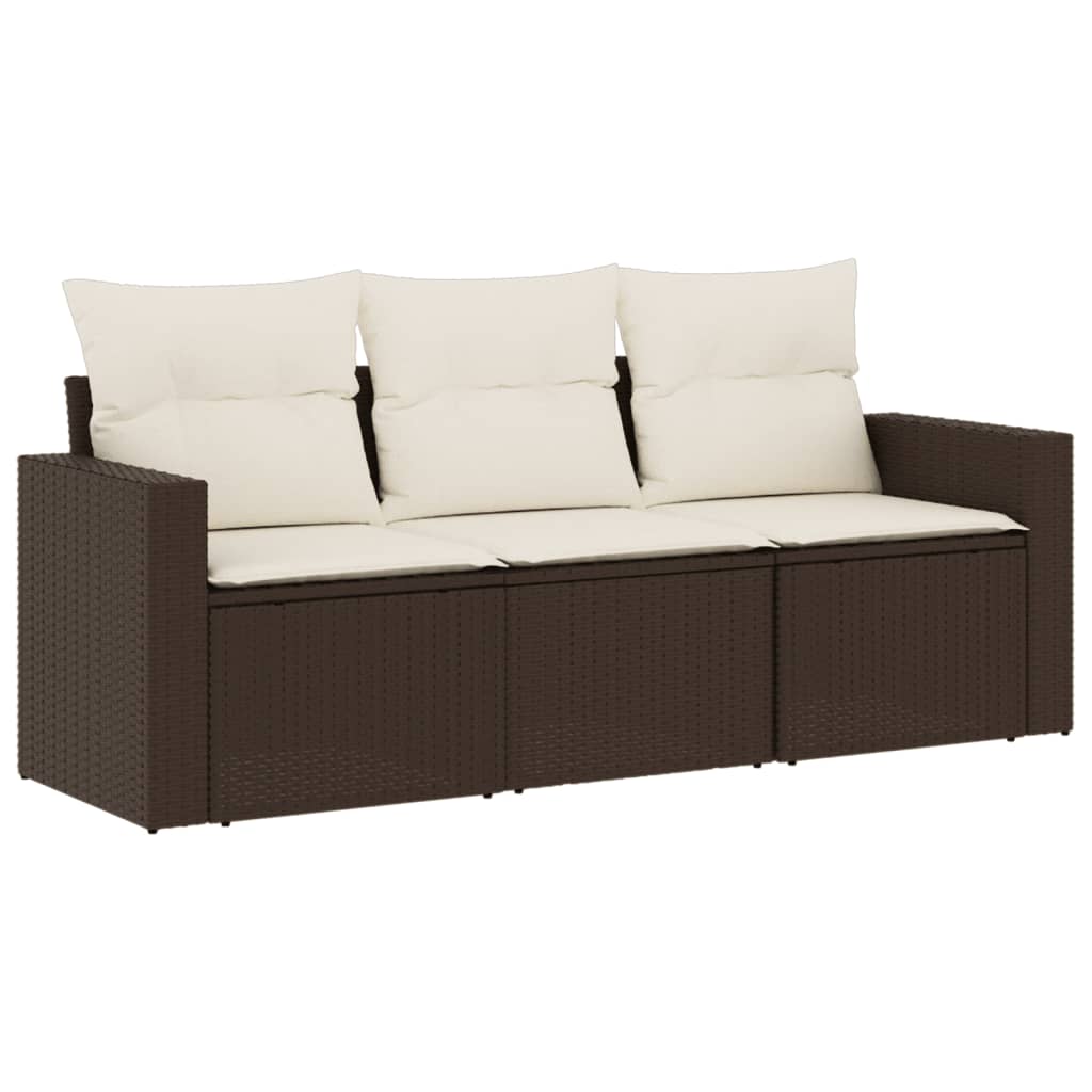 Set Divano da Giardino 3 pz con Cuscini Marrone in Polyrattan 3218653