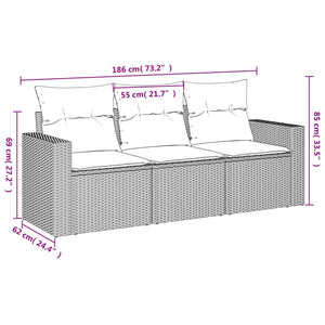 Set Divano da Giardino 3 pz con Cuscini Marrone in Polyrattan 3218653