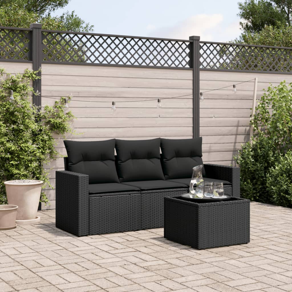 Set Divani da Giardino 4 pz con Cuscini Nero in Polyrattan 3218655