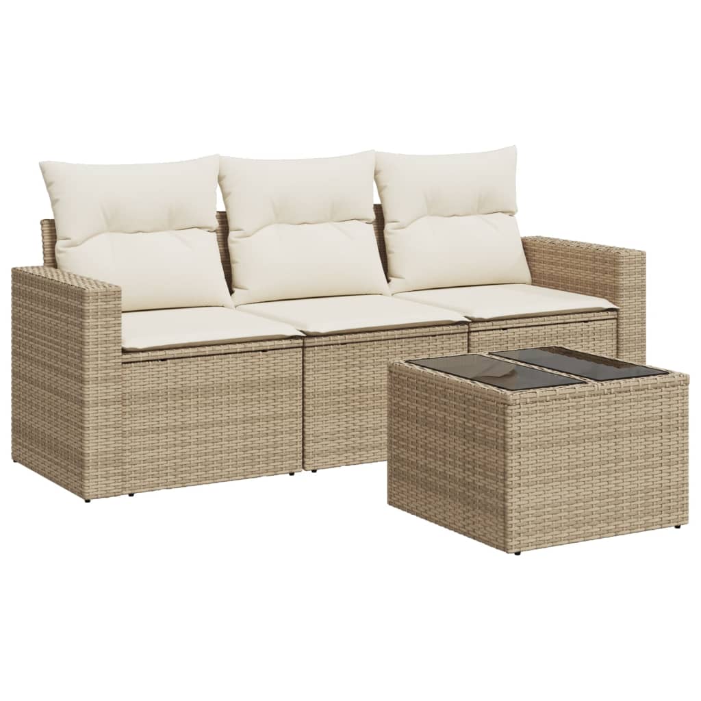 Set Divano da Giardino 4 pz con Cuscini Beige in Polyrattan 3218658