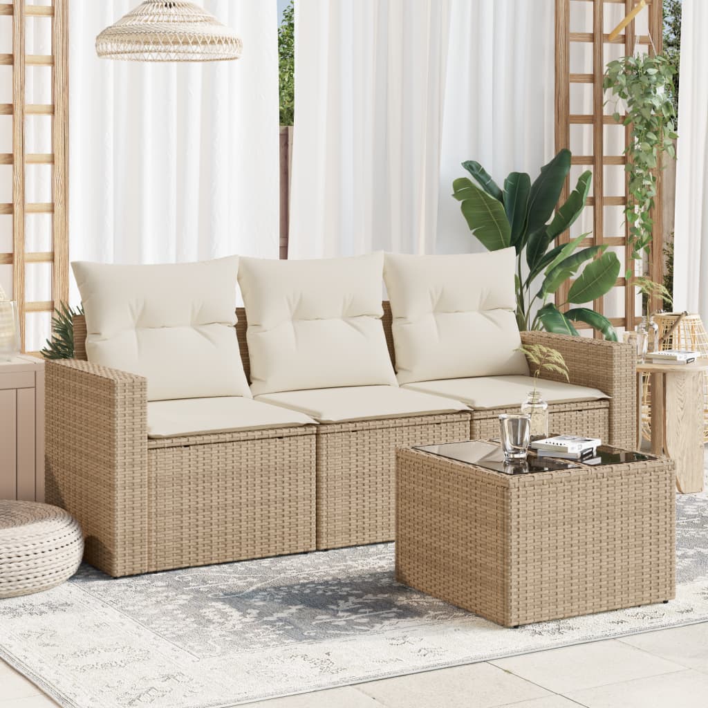 Set Divano da Giardino 4 pz con Cuscini Beige in Polyrattan 3218658