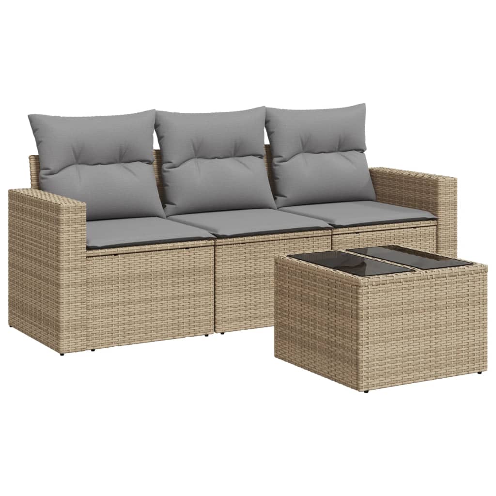 Set Divano da Giardino 4 pz con Cuscini Beige in Polyrattan 3218659