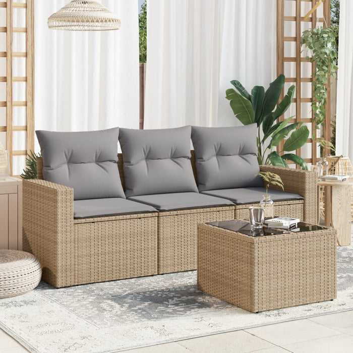 Set Divano da Giardino 4 pz con Cuscini Beige in Polyrattan 3218659