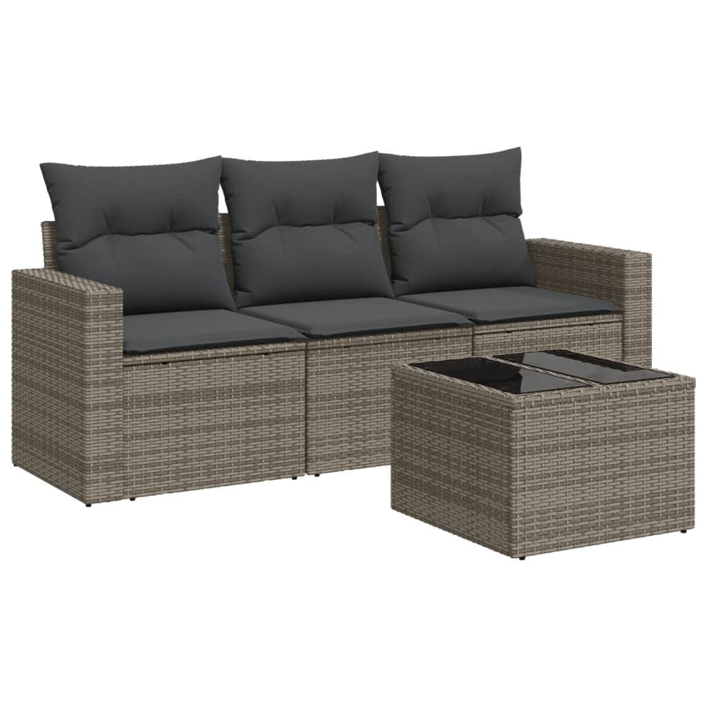 Set Divani da Giardino 4 pz con Cuscini in Polyrattan Grigiocod mxl 87481