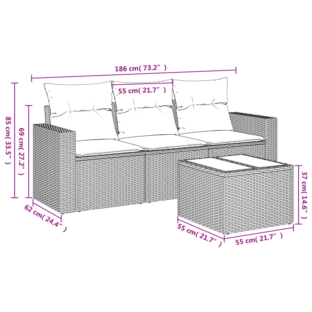 Set Divani da Giardino 4 pz con Cuscini in Polyrattan Grigiocod mxl 87481