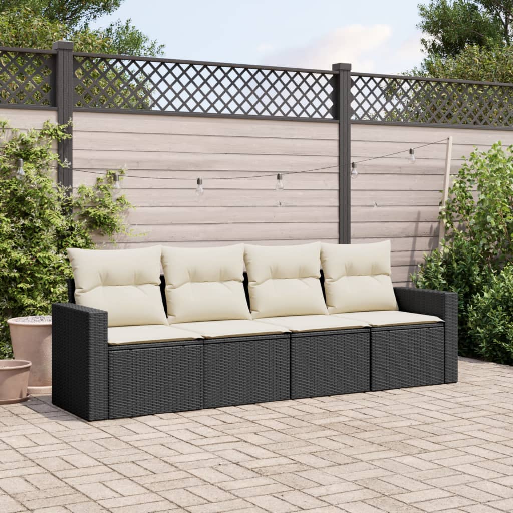 Set Divani da Giardino 4 pz con Cuscini Nero in Polyrattan 3218666