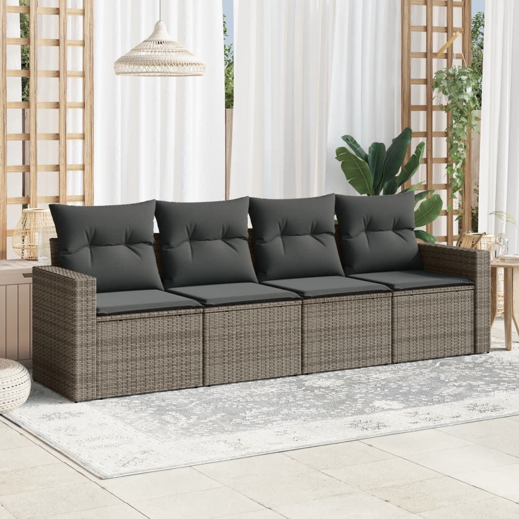 Set Divani da Giardino 4 pz con Cuscini in Polyrattan Grigio 3218670